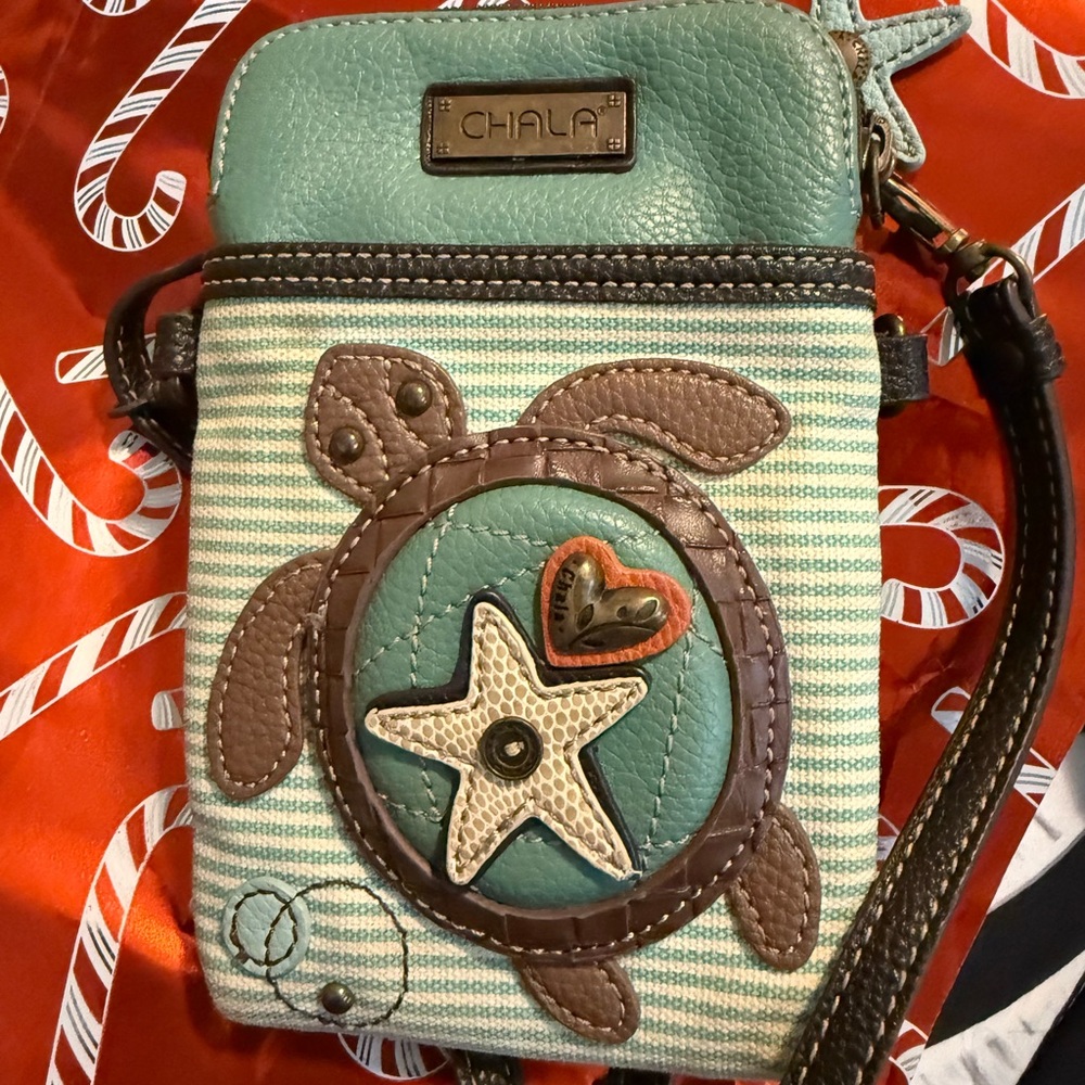 Chala Sea Turtle Striped Crossbody Bag - Teal and Brown